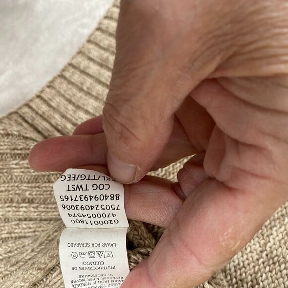 Chaps Men's Sweater XXL Tan 100% Cotton Knit  With Embroidered Chest Logo - Picture 11 of 13